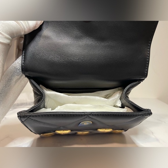 NWT MOSCHINO HEART STUDS QUILTED LEATHER SHOULDER BAG BLACK - Picture 10 of 15